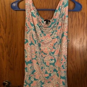Talbots 1X blue white paisley cowl neck top